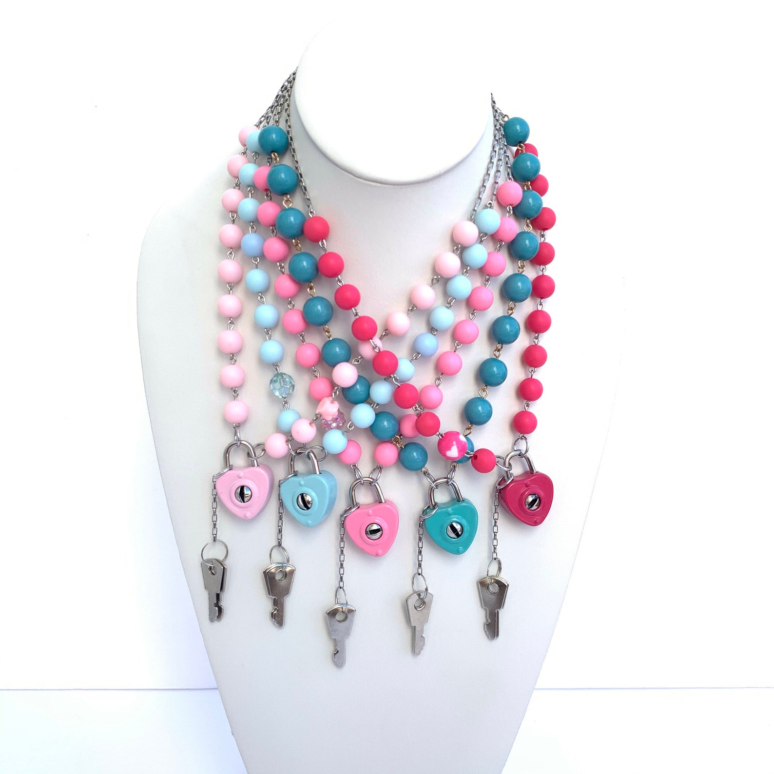 Heart Enamel Locket Padlock Statement Necklace Vintage Lock Etsy