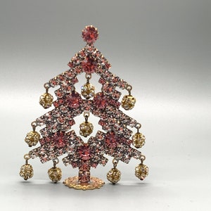 Vintage Czech Rhinestone Christmas Tree: Pink Crystal Holiday Decor