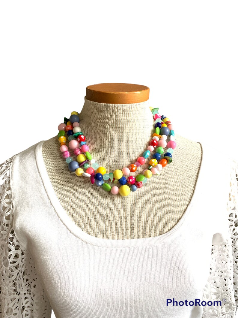 Confetti Necklace Multi Strand Colorful Bubblegum Choker Etsy