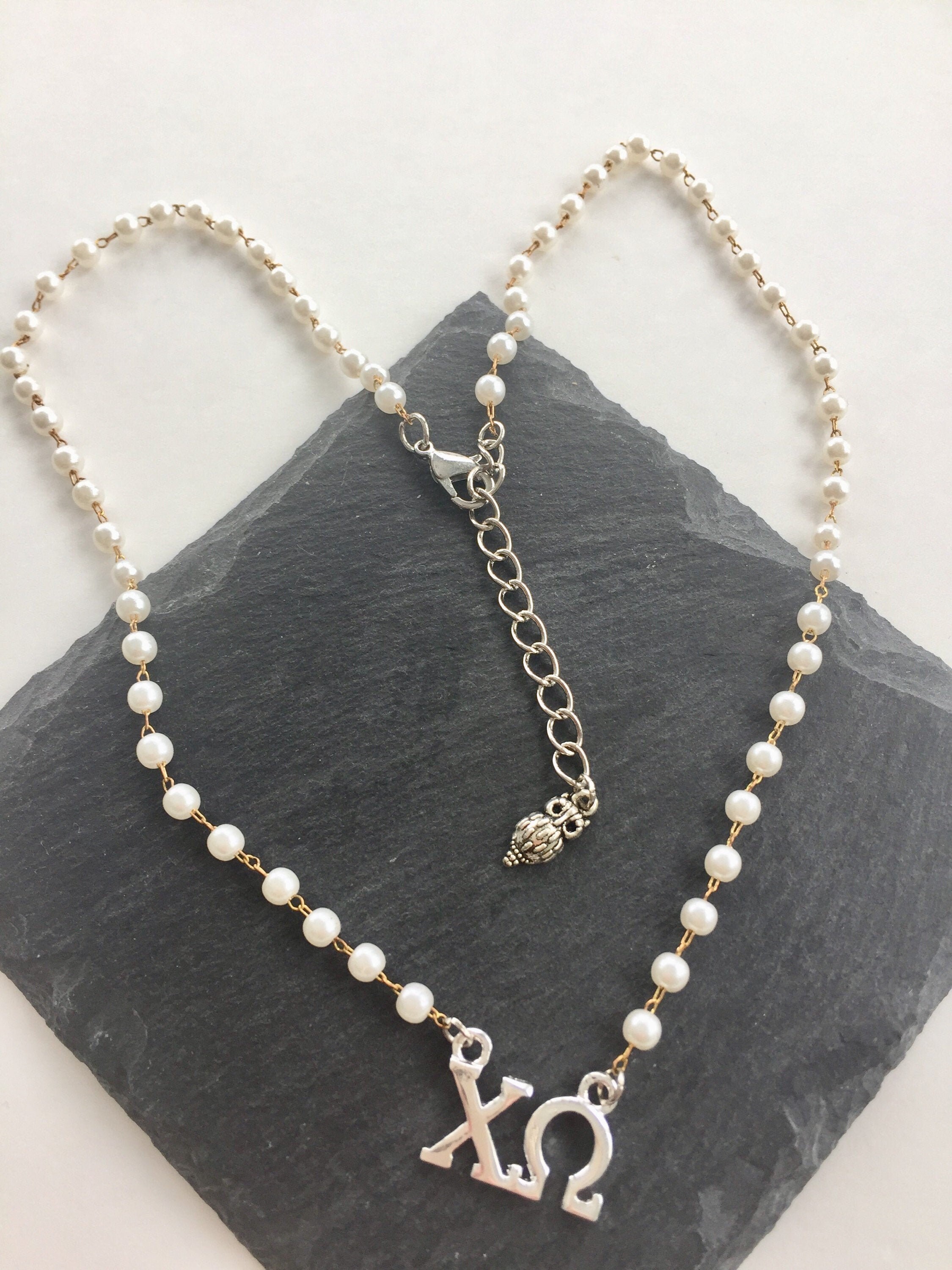 Chi omega necklace Licensed Greek letter pearl Lavalier chi O Etsy
