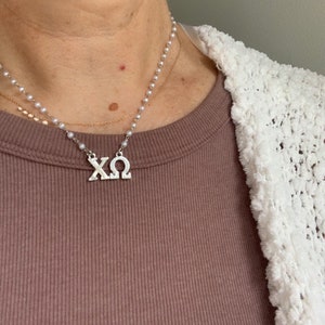 Chi Omega Necklace: Pearl Rosary Chain, Sorority Jewelry