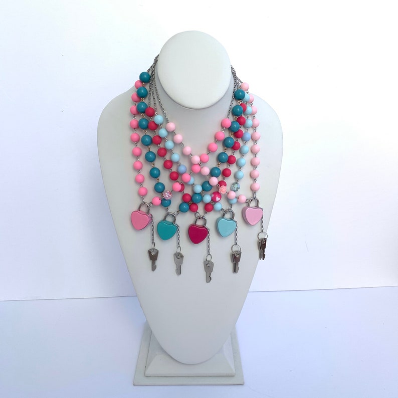 Heart Enamel Locket Padlock Statement Necklace Vintage Lock Etsy