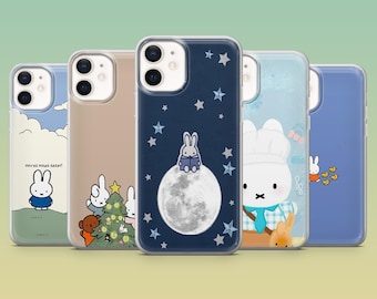 Funda para teléfono con diseño de Miffy, adorable conejita kawaii, compatible con iPhone 17 Pro, 16, 15, 14, 13, 12, Samsung S25, S24, S23Fe, S22, A56, Pixel 10, 9 Pro, 8A