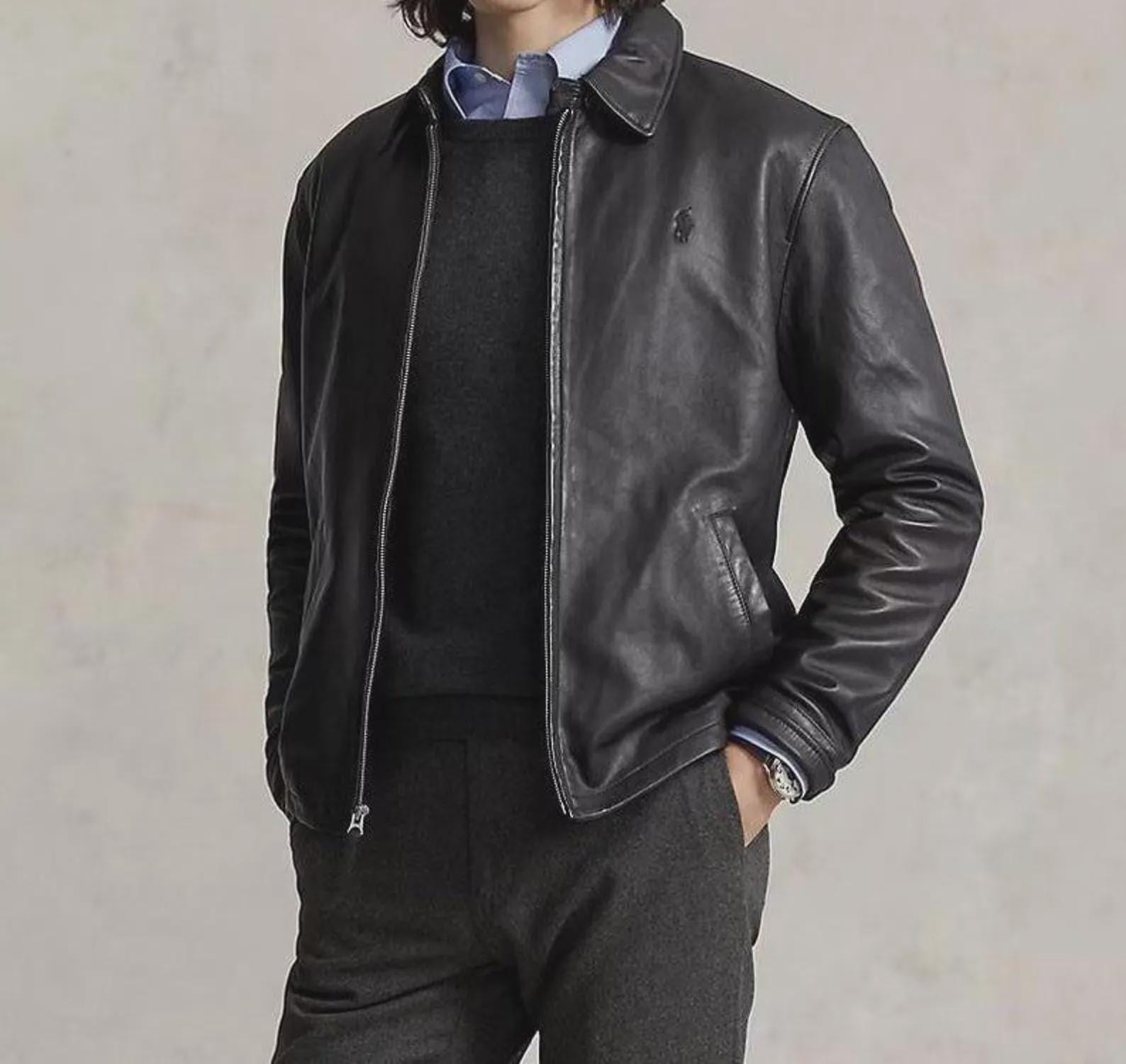 Buy Men's Handmade Polo Ralph Lauren Genuine Black Leather Jacket
