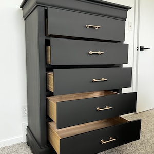 Refinished Matte Black 5 Drawer Dresser With Champagne Gold Hardware - Etsy