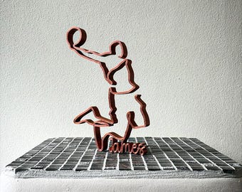 Basketball Line Art Sculpture: Personalized Gift for Basketballer, Modern Home Decor