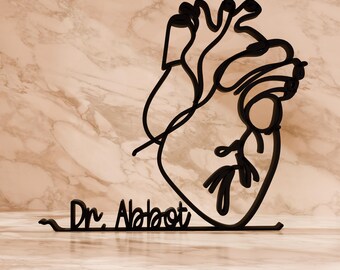 Escultura de arte lineal con forma de corazón de cardiólogo: regalo personalizado para cardiólogos/médicos, decoración moderna para el hogar
