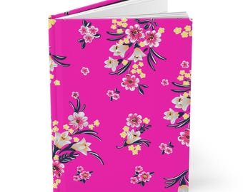 Hardcover Notizbuch Hmong Stoffmuster | Wunderschönes Notizbuch, Hmong neon pinker Stoff, Hmong Stoff inspiriertes Journal, Geschenk für alle