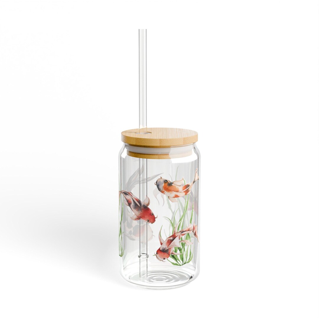 Koi Fish Aquarium Illustration Sipper Glass | 16oz, Koi Fish Lovers ...