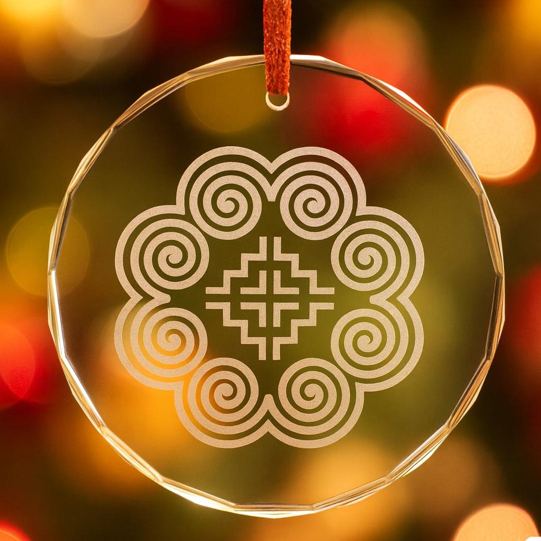 Hmong Crystal Glass Ornament | Engraved Hmong Elephant's Foot Symbol ...