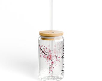 Personalize Sakura Cherry Blossoms Sipper Glass, Eco-Friendly Drinkware for Home and Parties, Floral Water Bottle, Perfect Gift for All