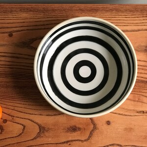 Pottery Pasta Bowl with Black and White Circular Pattern image 6