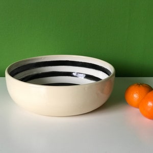 Pottery Pasta Bowl with Black and White Circular Pattern image 8