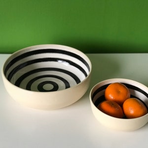 Pottery Pasta Bowl with Black and White Circular Pattern image 9