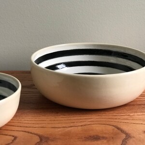 Pottery Pasta Bowl with Black and White Circular Pattern image 5