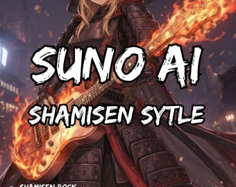 Suno Ai Shamisen style ,japanese shamisen instrument , lofi music with free digital wall art