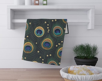 Peacock Feather Design Tea Towel | Decorative & Functional Kitchen Linen | Gift Ready