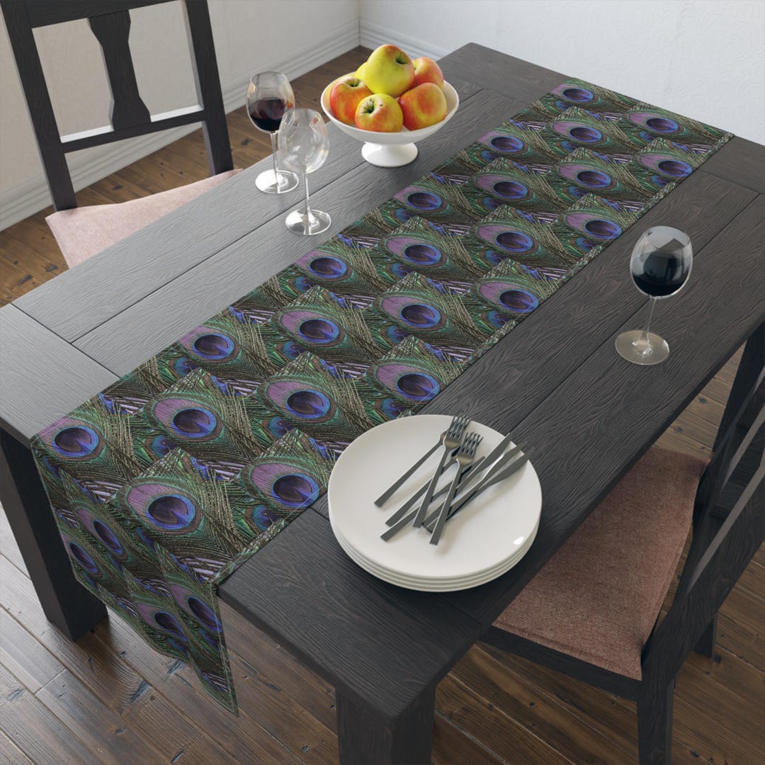 Peacock Feather Pattern Table Runner | Cotton or Poly - Etsy