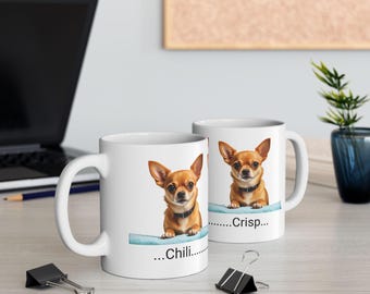 Chihuahua Trio Mug | Ceramic Coffee Cup, Small Dog Portraits
