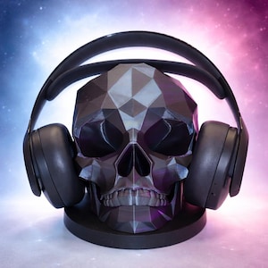 Soporte de calavera de poliéster personalizado - Soporte geométrico de calavera para auriculares, gorra, boina o gafas - Varios colores - Decoración de escritorio