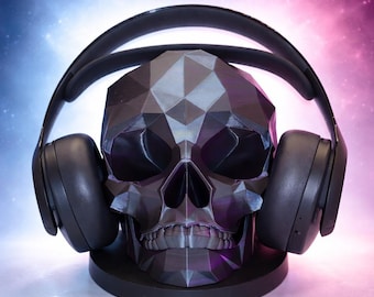 Personalised Poly Skull Holder - Geometric Skull Stand for Headphones, Hat, Beret or Glasses - Various Colors - Desk Decor