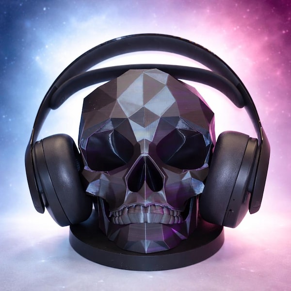 Support tête de mort en poly personnalisé - Support tête de mort géométrique pour casque, chapeau, béret ou lunettes - Différentes couleurs - Déco de bureau