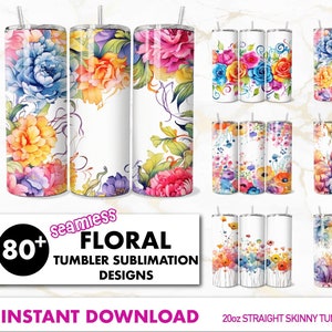83 Seamless Floral Tumbler Wrap Bundle 20oz Skinny Tumbler Sublimation Design Flower Tumbler Wrap Floral Tumbler PNG Flower Digital Download