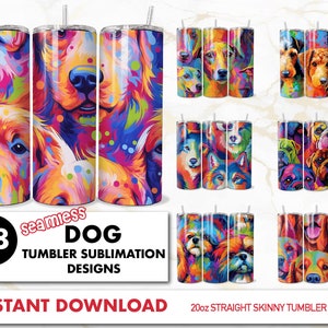 58 Seamless Dog Tumbler Wrap Dog Tumbler PNG 20oz Skinny Tumbler Sublimation Design Dog Breed Tumbler Bundle Digital Download Dog Lover Gift