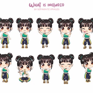 Chicas cazadoras de Kpop, paquete de imágenes prediseñadas de chicas chibi de K-pop, 30 PNG, 300 DPI, paquete de pegatinas adorables, fondo transparente, uso comercial imagen 4