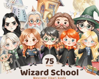 Paquete de imágenes prediseñadas de escuela de magos, imágenes prediseñadas de magos lindos, imágenes prediseñadas de brujas, imágenes prediseñadas de magia, imágenes prediseñadas de fiesta de cumpleaños, imágenes prediseñadas PNG para niños, imágenes prediseñadas de guardería