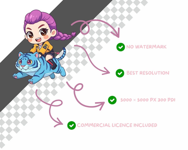 Chicas cazadoras de Kpop, paquete de imágenes prediseñadas de chicas chibi de K-pop, 30 PNG, 300 DPI, paquete de pegatinas adorables, fondo transparente, uso comercial imagen 5