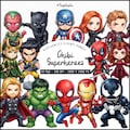 Chibi Superheroes Clipart Bundle, Watercolor Superhero PNG, Cute Comic Hero Characters, Kids Birthday, Commercial Use