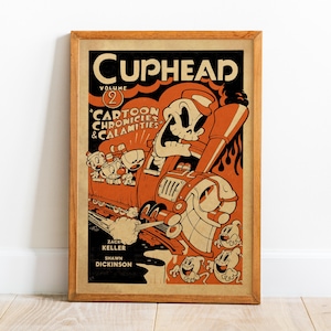 Cuphead Retro Poster | Mugman Wall Art | Wall Decor | Kraft Paper Print