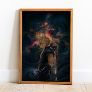 Final Fantasy Retro Poster | Cloud Strife Wall Art | Wall Decor | Kraft Paper Print
