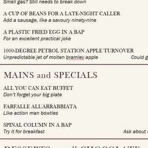 Alan Partridge Art Print – Menu of Classic Food & Drink Moments