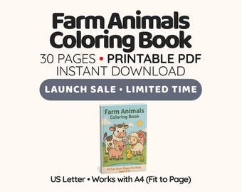 Libro para colorear de animales de granja (PDF) • 30 páginas • De 2 a 4 años • Descarga instantánea • Actividad para niños sin pantalla