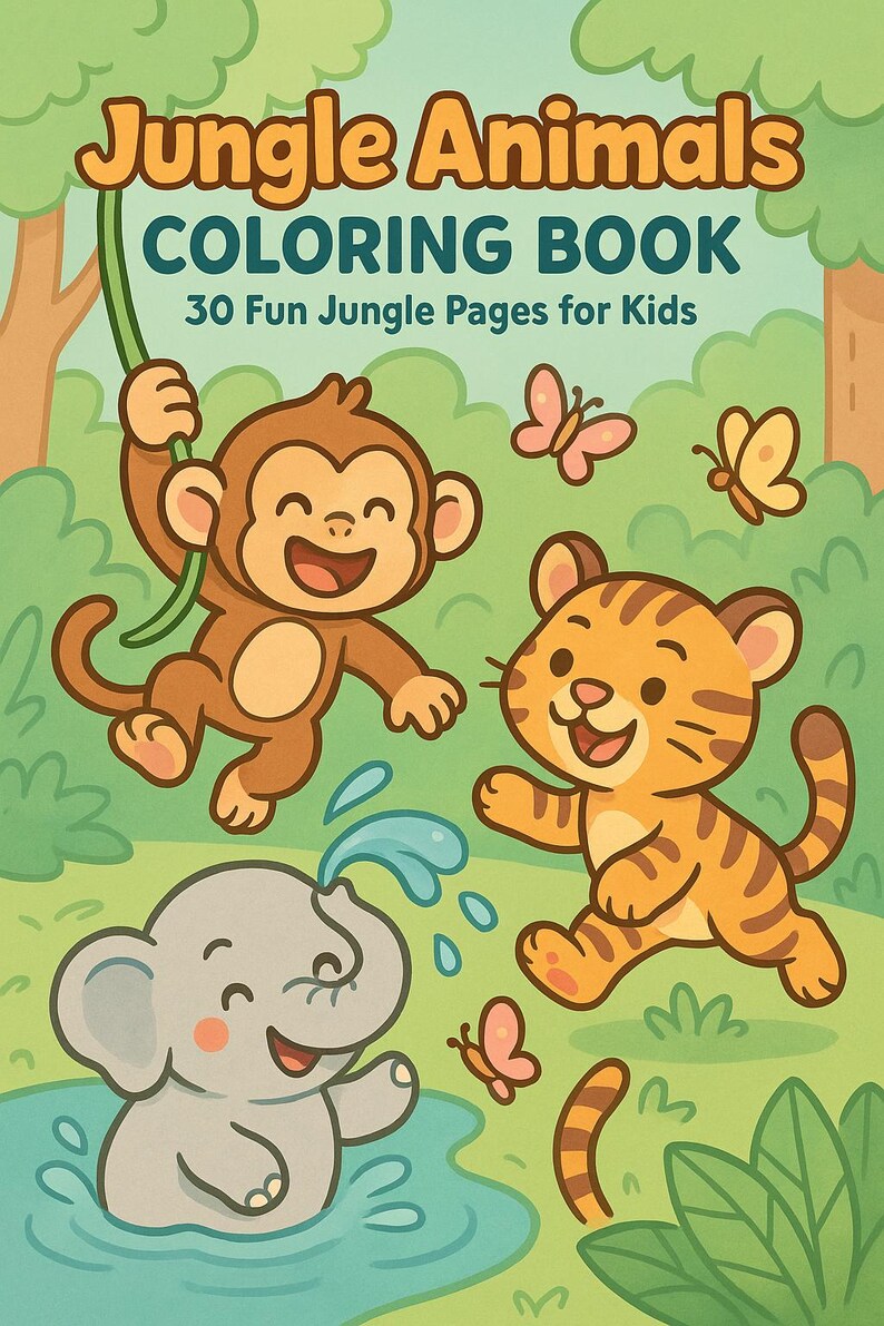 Jungle Animals Coloring Book for Kids Ages 4–6 (printable PDF, 8.5x11 ...