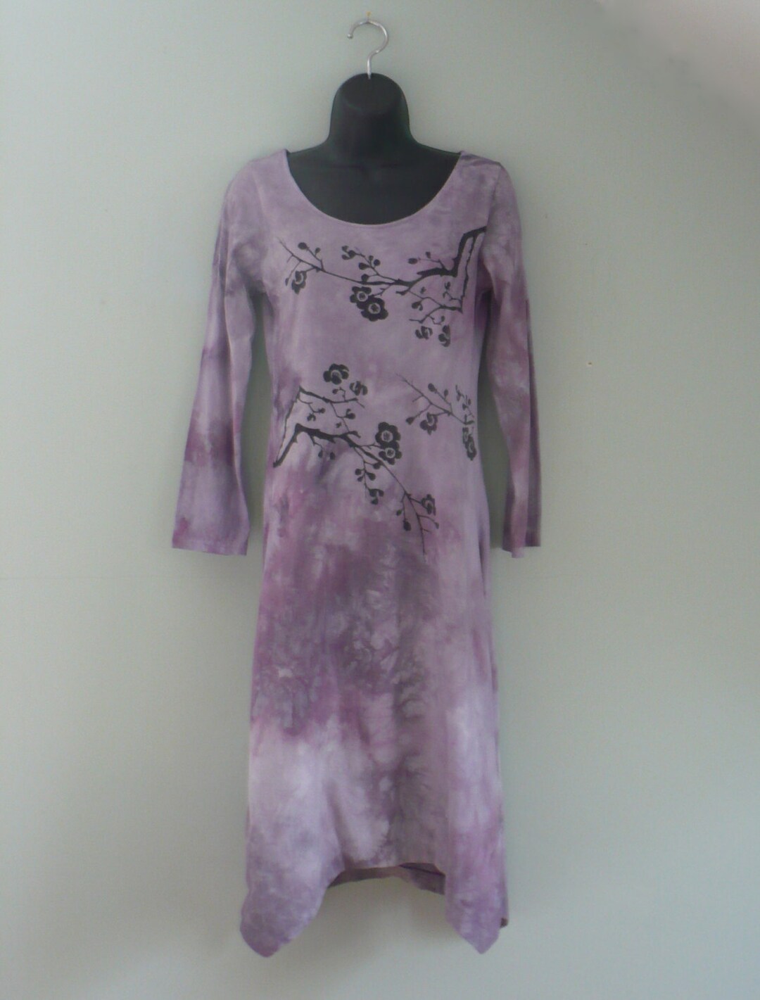 Purple Lavender Dress Hand Printed With Cherry Blossoms. - Etsy