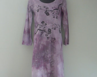 Purple, Lavender Dress Hand Printed with Cherry Blossoms.