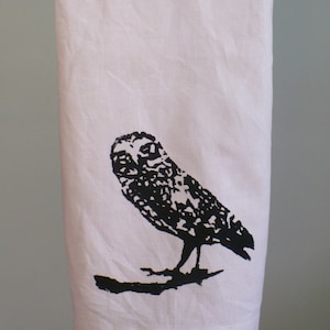 Owl Tea Towel, Hand Printed on Linen