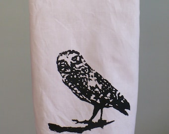 Owl Tea Towel, Hand Printed on Linen