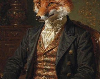 Viktorianischer Fuchs Portrait Druck | Dark Academia Tierwandkunst