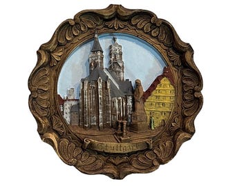 Mid Century 3D Stuttgart Germany Resin Souvenir Wall Hanging 1950s