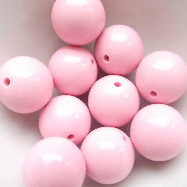 10 Round 20mm Pale Pink Acrylic Beads, Gumball Beads, Bubblegum Beads, Chunky Beads, Acrylic