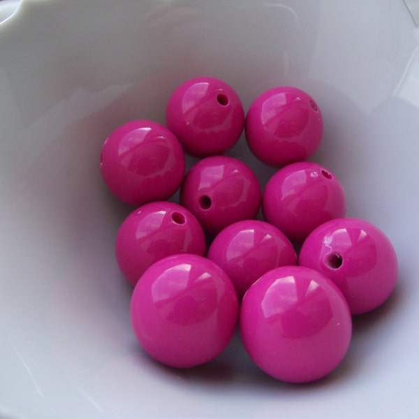 10 Round 20mm Dark Pink Acrylic Beads, Gumball Beads, Bubblegum Beads, Chunky Beads, Acrylic