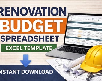 Home Renovation Planner Excel Template | Budget Tracker, Timeline (Digital Download)