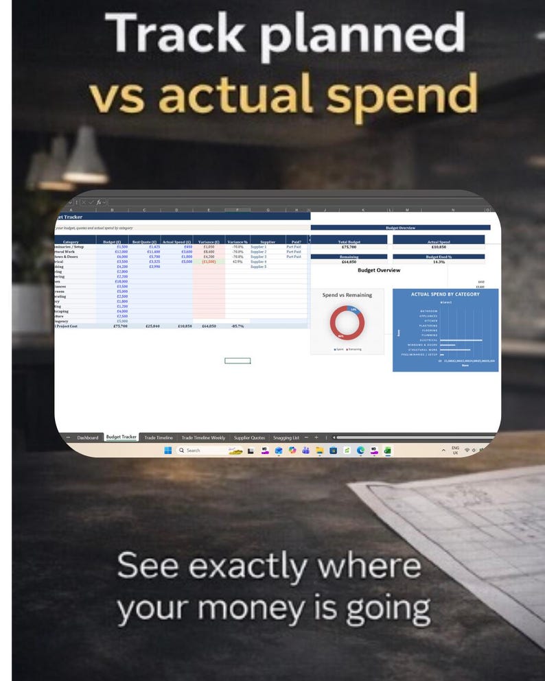 Contractor Timeline Contractor Timeline & Budget Tracker Excel | Project Timeline (digital ...