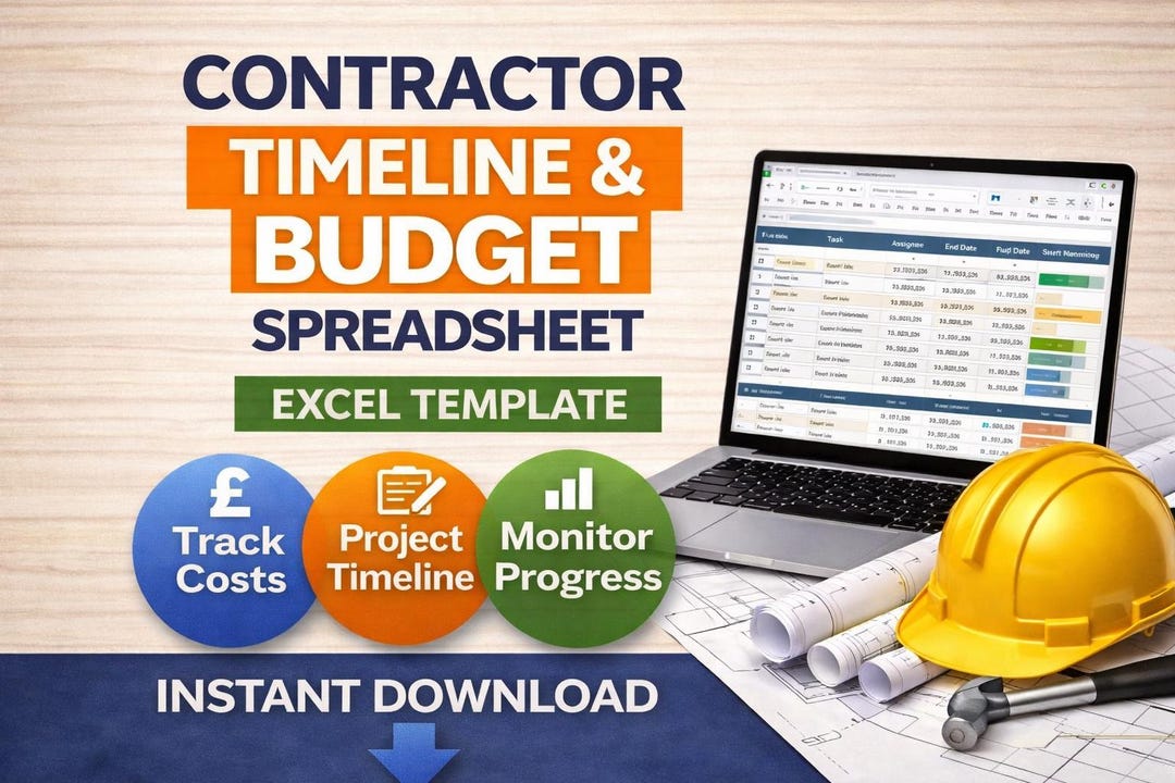 Contractor Timeline Contractor Timeline & Budget Tracker Excel | Project Timeline (digital ...