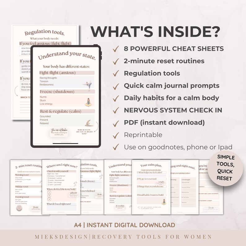 Nervous System Regulation Cheat Sheet, nervous system reset printable, anxiety stress relief, Trauma Healing, Stress Relief (PDF) image 3