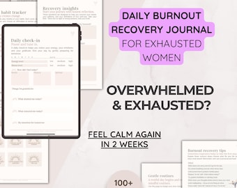 Womens burnout recovery printable journal, printable stress relief & energy healing workbook pdf, burnout reset digital worksheets guide